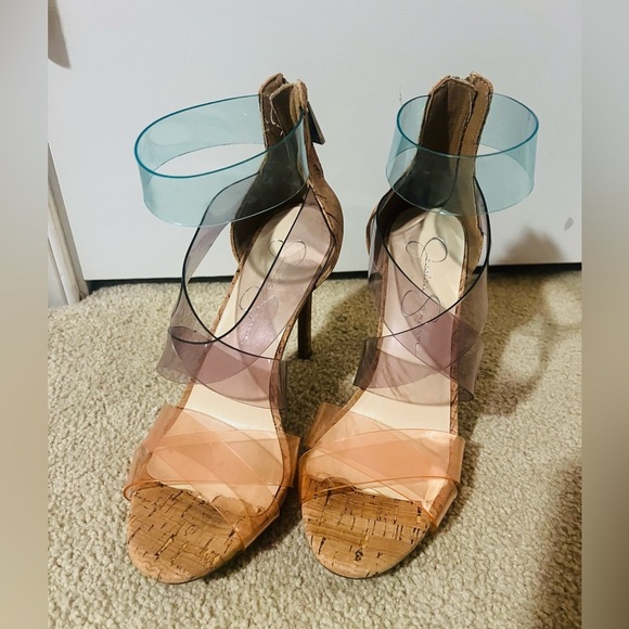 Like new beautiful Jessica Simpson size 6.5 Stylish Transparent Strap Heels - Picture 1 of 7
